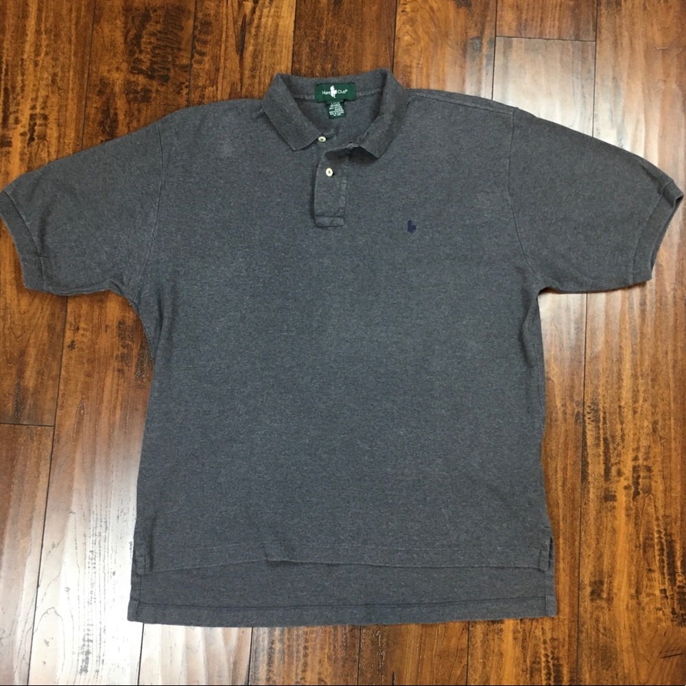 HUNT CLUB Short Sleeve Polo Shirt Gray Mens Size Large VINTAGE 90s